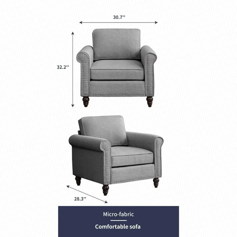 Modern Linen Sectional Single Sofa with Solid Wood Frame & Pocket Coils