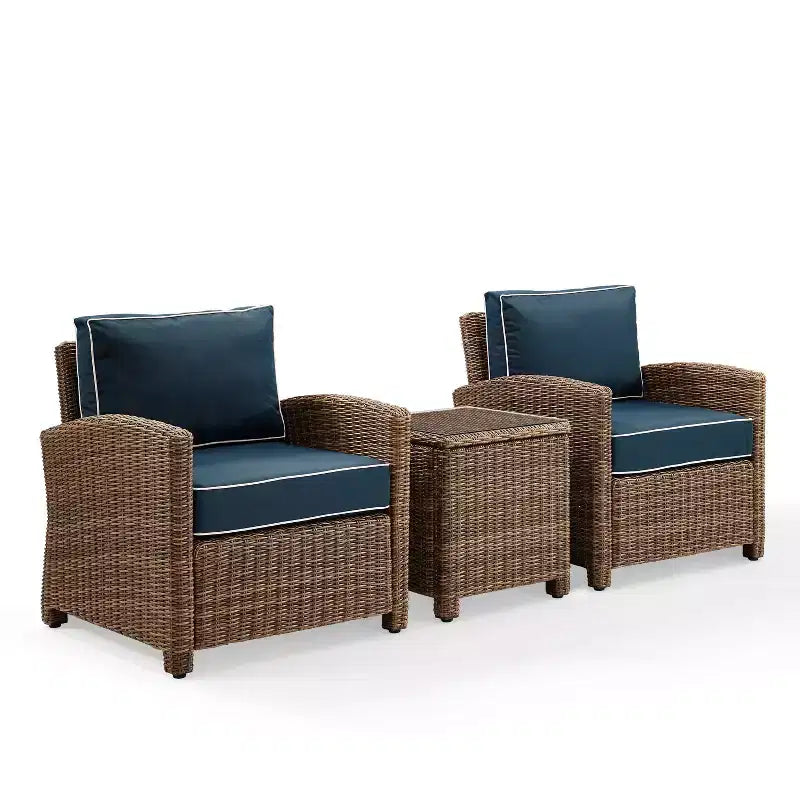 Bradenton 3pc Outdoor Wicker Seating Set with Two Chairs & Table Navy - Crosley