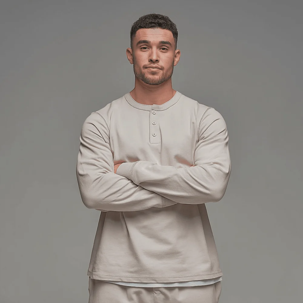 T-Shirt Men Long Sleeve Collarless