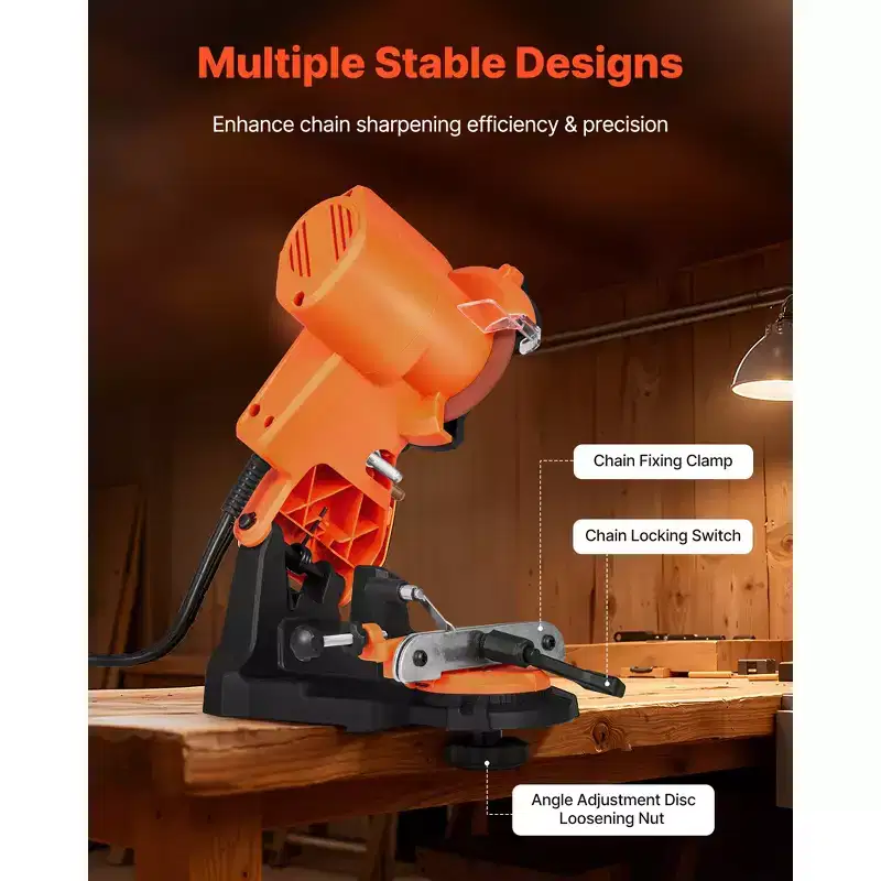 VEVOR Electric Chainsaw Sharpener, 85W Bench Saw Chain Sharpener 5000RPM, Professional Chainsaw Sharpening Tool with 2 Grinding Wheels, Orange&Black