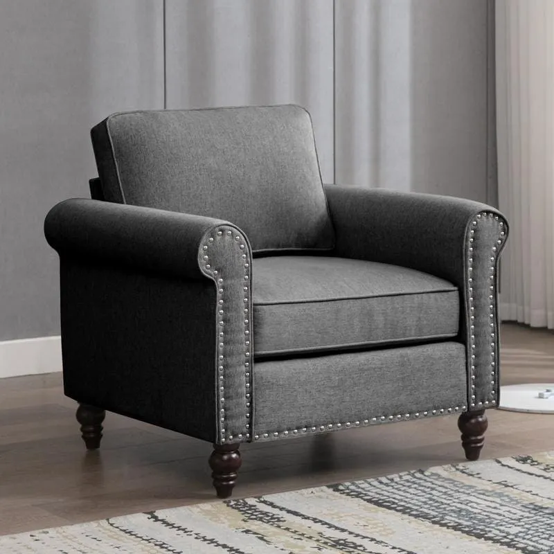 Modern Linen Sectional Single Sofa with Solid Wood Frame & Pocket Coils