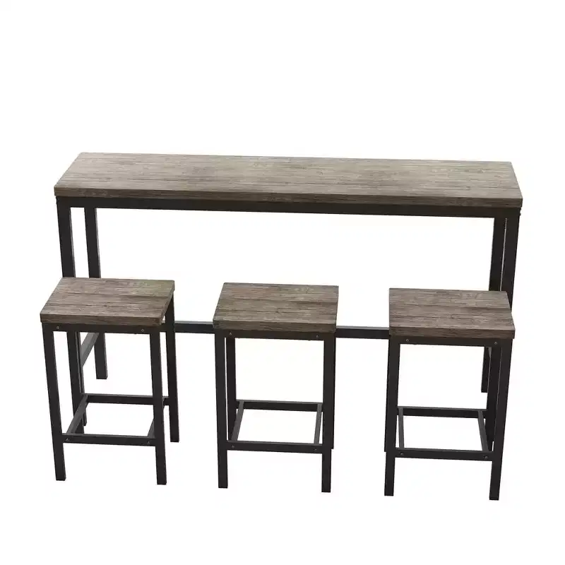 4-Piece Bar Table Set, Modern Rectangular Pub Table & 3 Stools, for Kitchen, Breakfast Nook, Living Room, Apartment  Brown & Gray