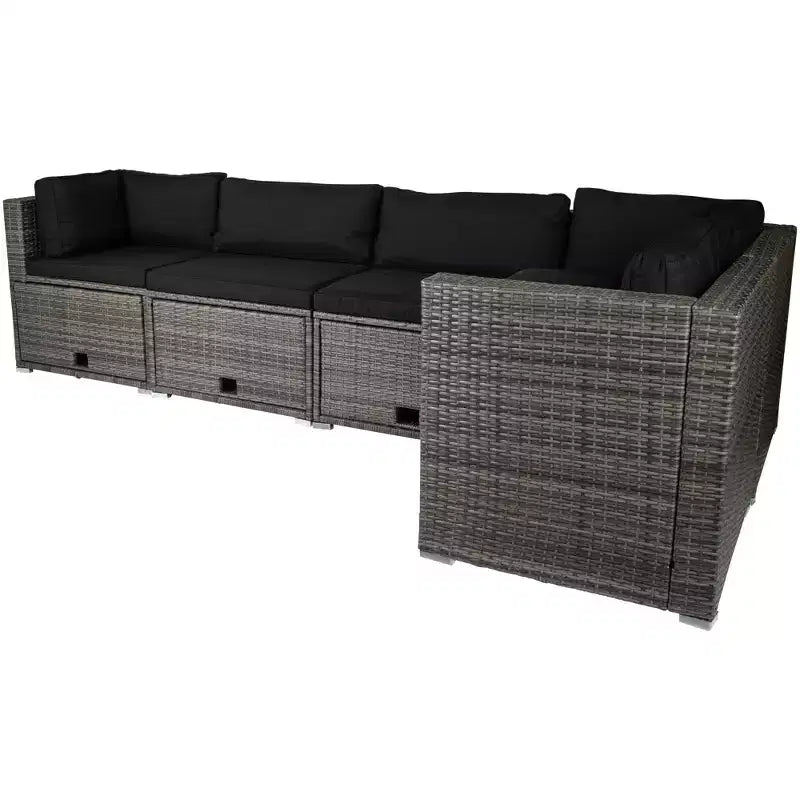 Northlight Taupe Outdoor Wicker Lounge Sectional Set with Coffee Table and Glass Top