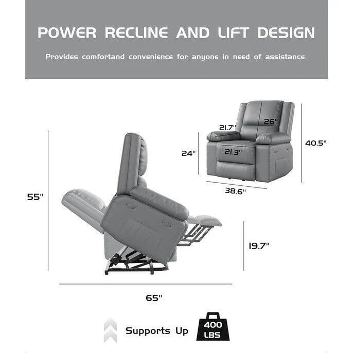 Faux Leather Power Lift Recliner, Heat & Massage, 1-Person �� Cognac / Coffee / Tan / Grey / Beige