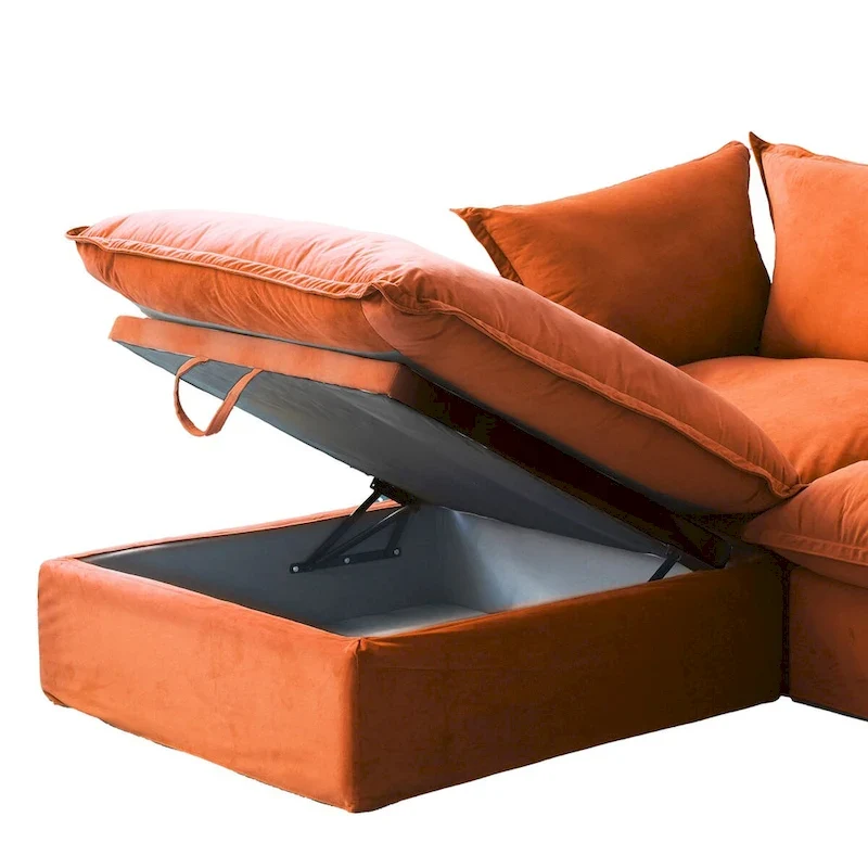 Cloud Sectional Sofa Down Feather Modular Couch L-shaped Velvet Wide Deep Seat Convertible Sofa.