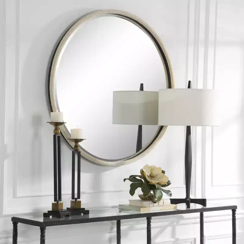 Uttermost Ranchero White Rope 42 1/2 Round Oversized Wall Mirror