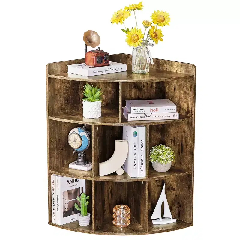 VECELO Corner Cabinet, 3-Tier Cube Storage Organizer, Triangle Bookcases with 8 Cubbies