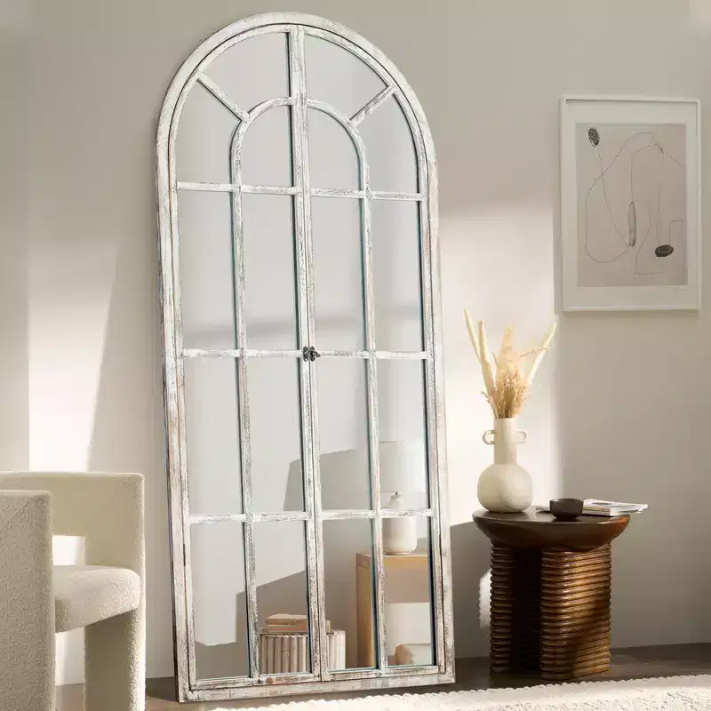 Arched Wood Frame Window Mirror - Full Length