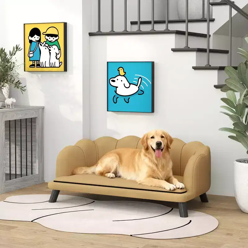 PawHut Pearl Design Pet Sofa for Medium and Large Sized Dogs, Pet Bed with Cushion and Solid Wood Legs