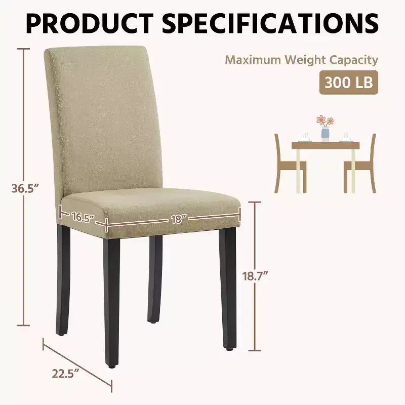 Yaheetech Set of 2 Armless Upholstered Dining Chairs with Solid Wood Legs