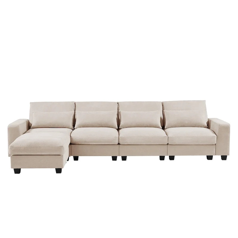 L-Shape Sectional Sofa with Reversible Chaise and Feather-Filled Cushions