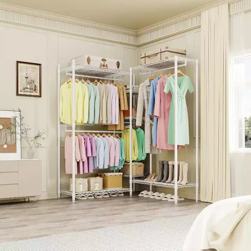 Freestanding Clothing Rack, 70.5 H Garment Rack Combo with Adjustable Shelves Storage for Bedroom Laundry Room Closet
