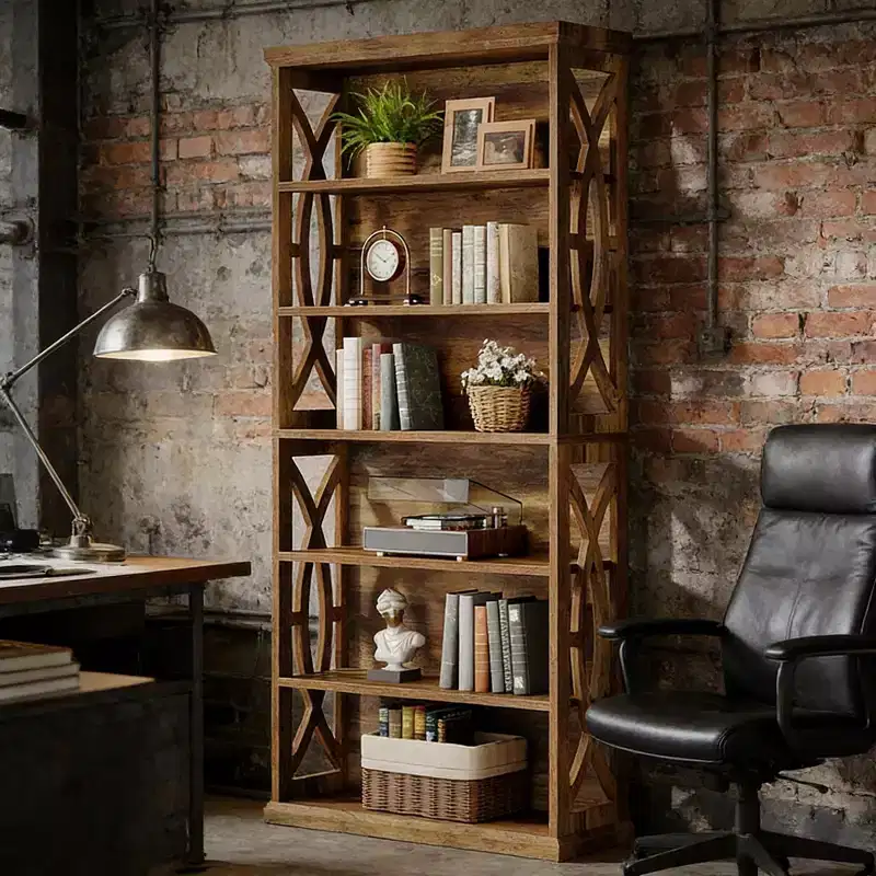 GDFStudio Deeanne 6-Tier Wood Decorative Bookshelf with Patterned Side Panels