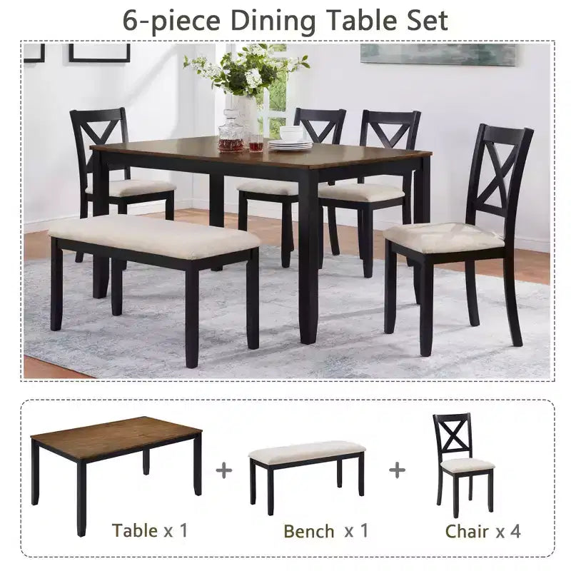 MAYEERTY 5-Piece Modern Dining Set, Wood Table with 4 Chairs, Grey & White Two Tone