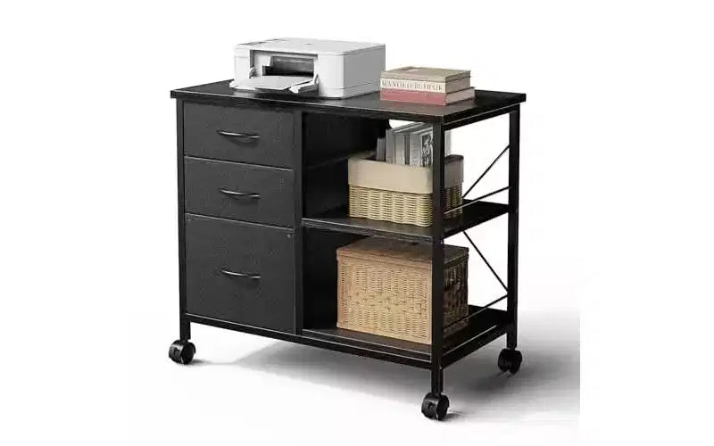 3-Layer Mobile Filing Cabinet, Printer Stand with Drawers Back Support Strips for Office