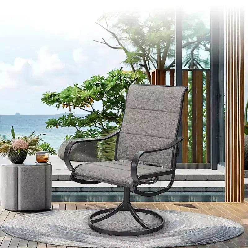 Captiva Designs 9pc Patio Dining Extendable Black Steel Rectangle Table & Textilene Swivel Chairs