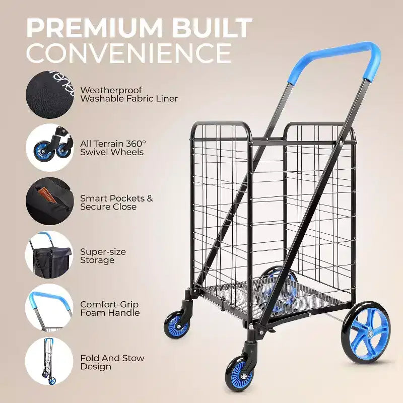 Small Foldable Shopping Cart with Removable Liner - Blue