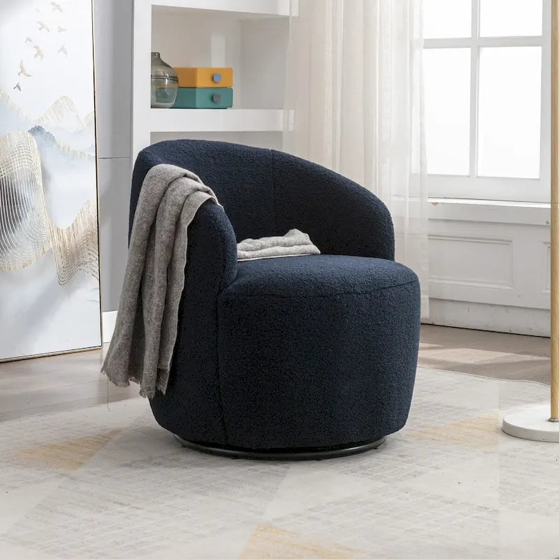 Swivel Accent Armchair Teddy Fabric Upholstered Barrel Chair with Black Point Round Swivel Metal Base