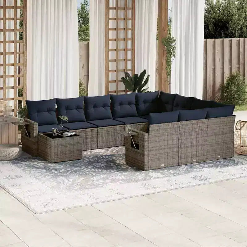 vidaXL 11 Piece Garden Sofa Set with Cushions Grey Poly Rattan
