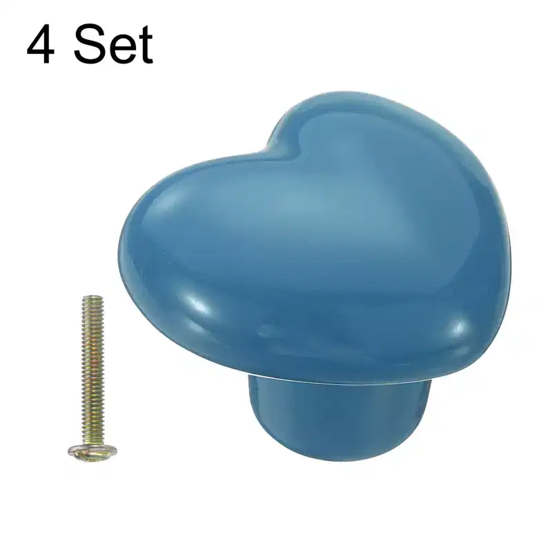 Unique Bargains Heart-Shaped Ceramic Drawer Knobs with Screw for Cupboard Wardrobe 4 Pcs