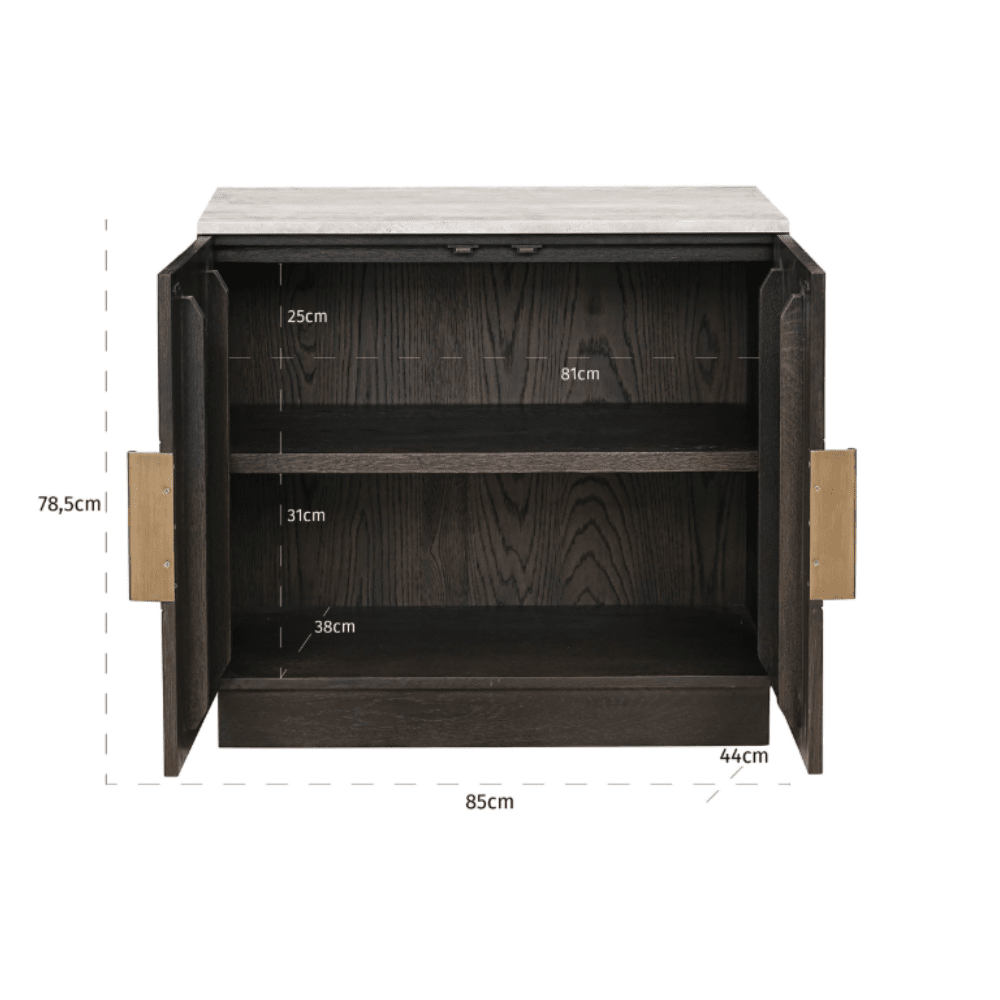 Deep Brown 2 Door Sideboard with Travertine Top