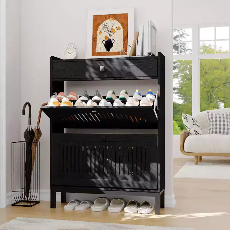 Shoe Storage Cabinet with 2 Flip Drawer, Shoes Organizer with with Top Drawer, Adjustable Shoe Rack