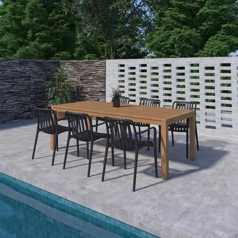 Amazonia Beijo 7pc Rectangular Outdoor Patio Dining Set Black