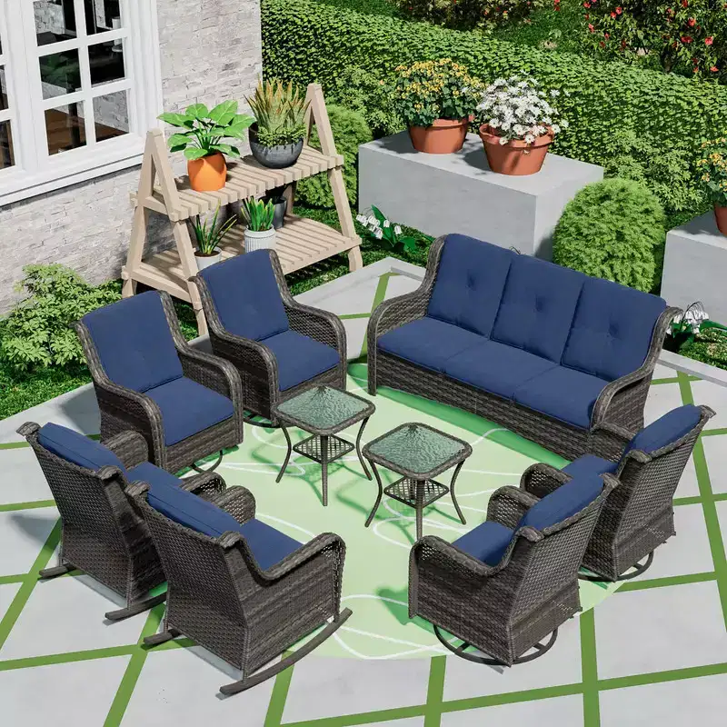 UPTIOT 9 Pieces Outdoor Wicker Sectional Sofa