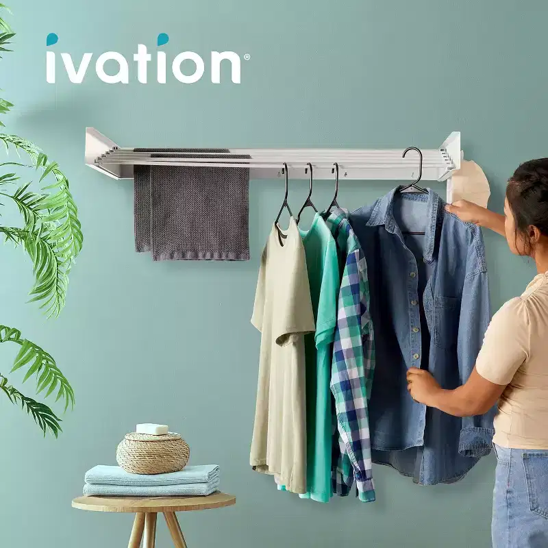 Ivation Retractable Wall Mounted Clothes Drying Rack - Foldable Laundry Drying Rack for Clothing