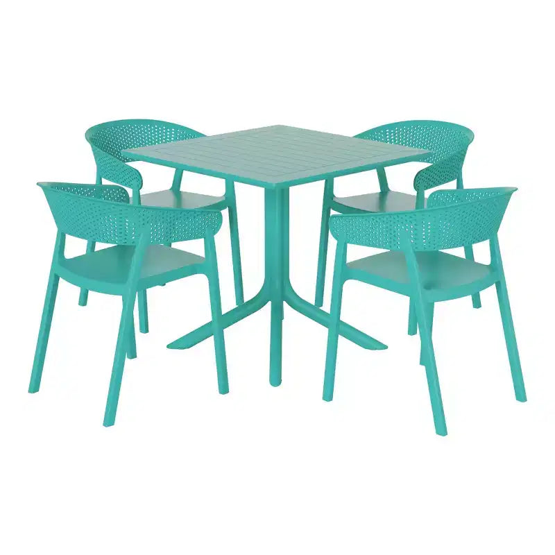 WestinTrends Playa 5-Piece Outdoor Resin Square Patio Dining Table Set with Stackable Patio Dining Chairs