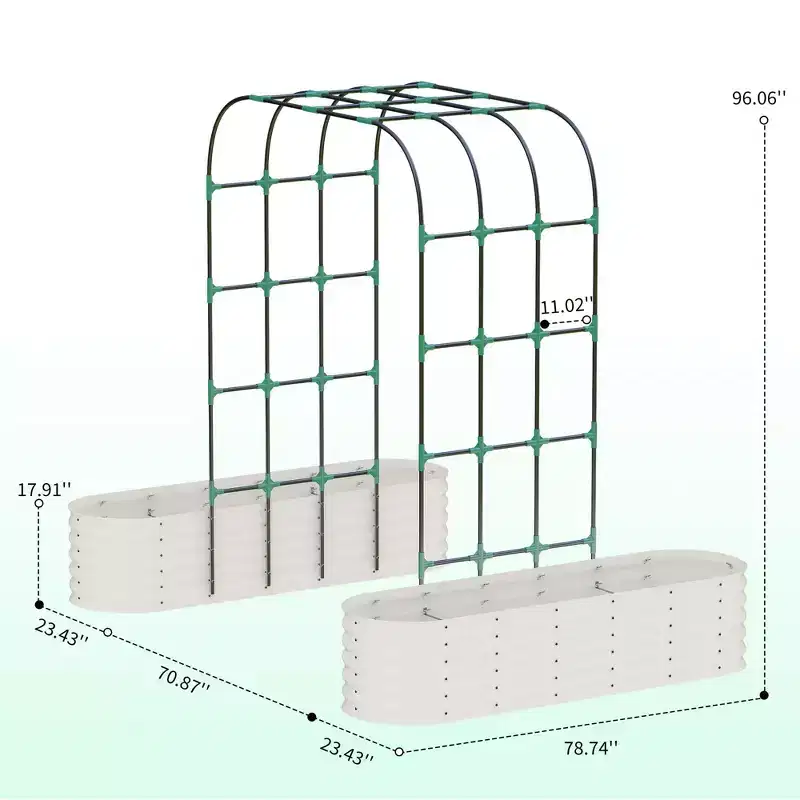 COZONY 96 Trellis Galvanized Raised Garden Bed, Vertical Planter Box, with Expandable Arch & Accessories