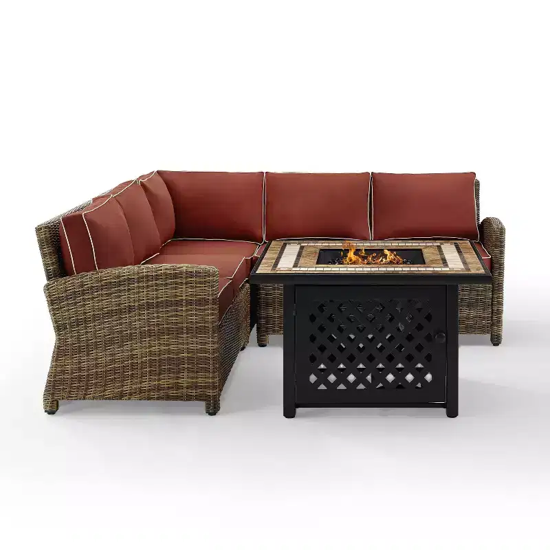 Bradenton 4pc Outdoor Wicker Sectional Set with Fire Table - Crosley
