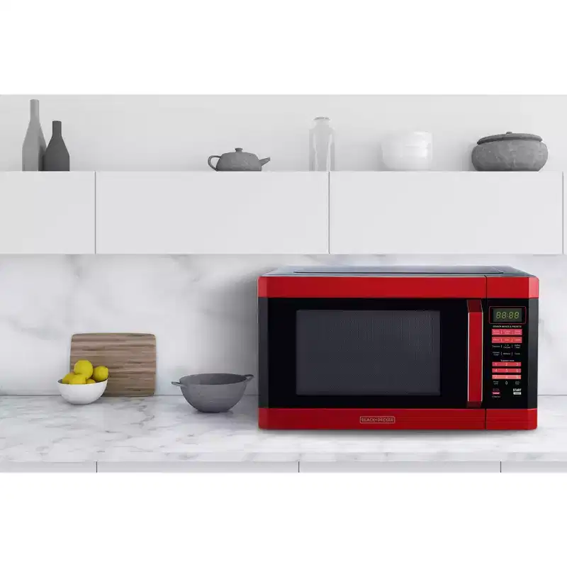 BLACK+DECKER 1.6 cu ft 1100W Microwave Oven - Red: Countertop, Child Lock, 6 Programs, Turntable, 1 Year Warranty