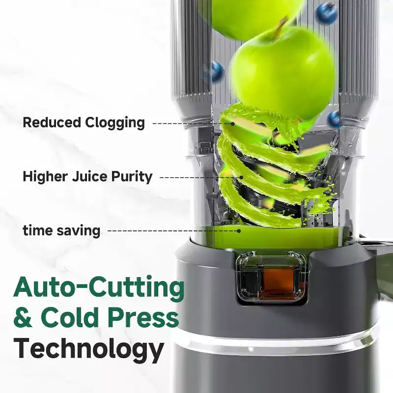 6.5-Inch Wide Chute Slow Masticating Juicer, 250W Cold Press Juice Extractor for Fruits & Veggies, High Yield with Reverse Function