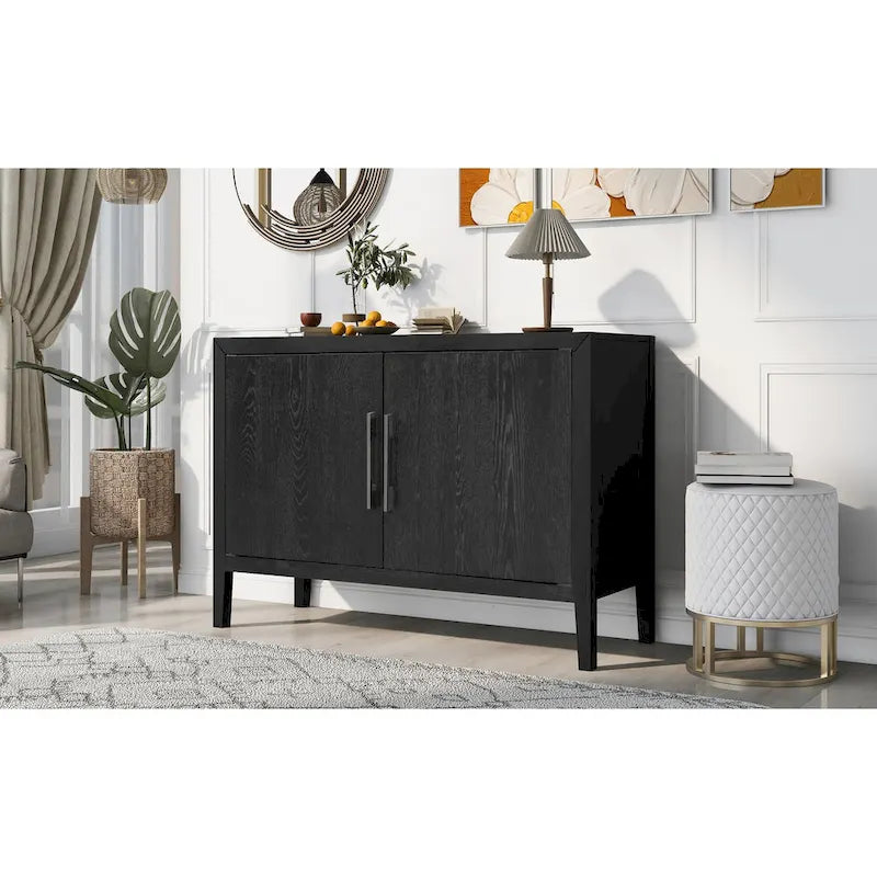 2-Door Wood Cabinet with Adjustable Shelf and Oak Legs