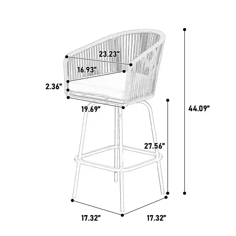 Whisen 2-Piece Patio Bar Stools with Armrests & Backrest, Wicker Bar Stools for Backyard, Garden