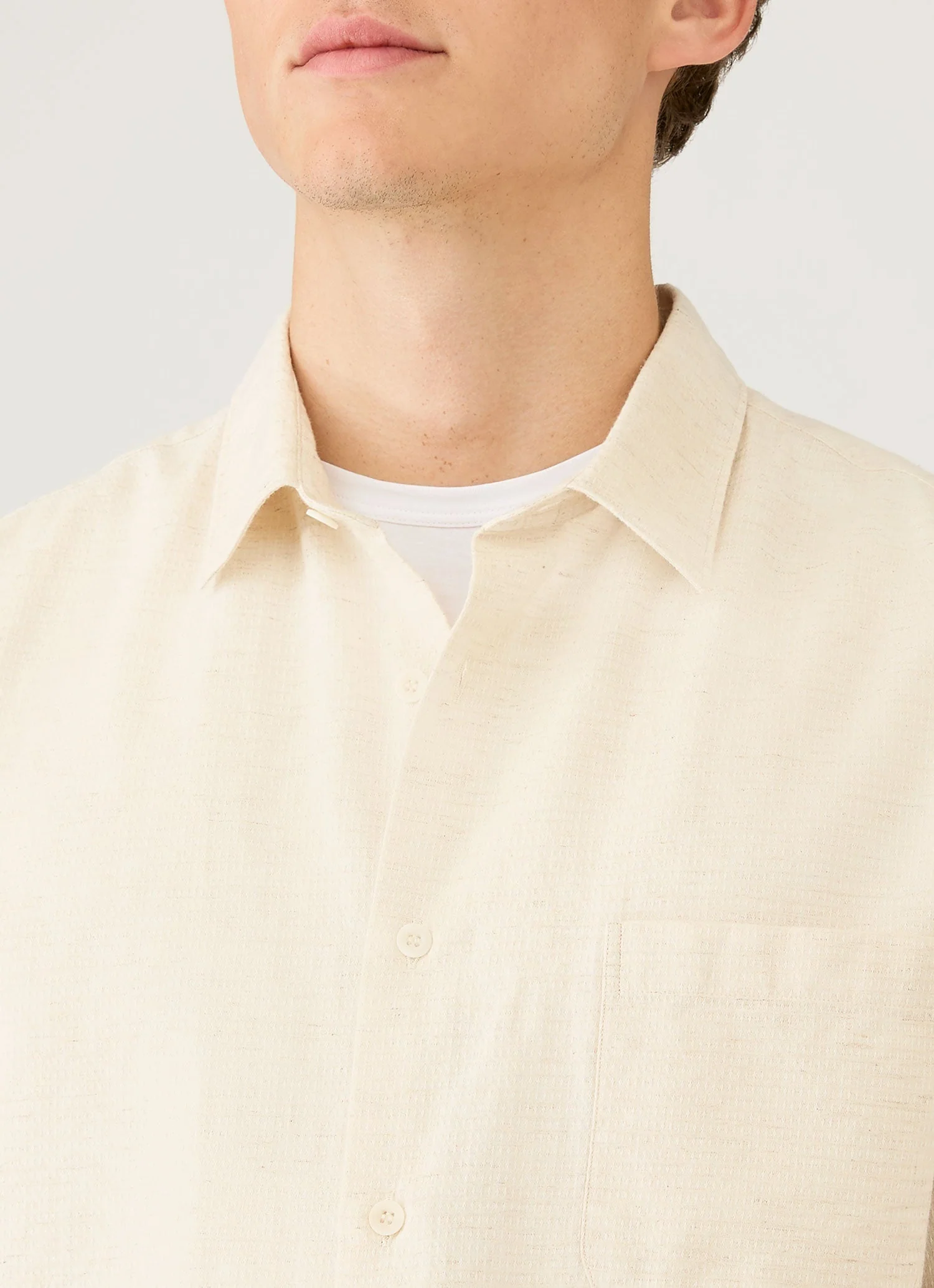 Men's Short Sleeve Cotton Linen Shirt in Ecru