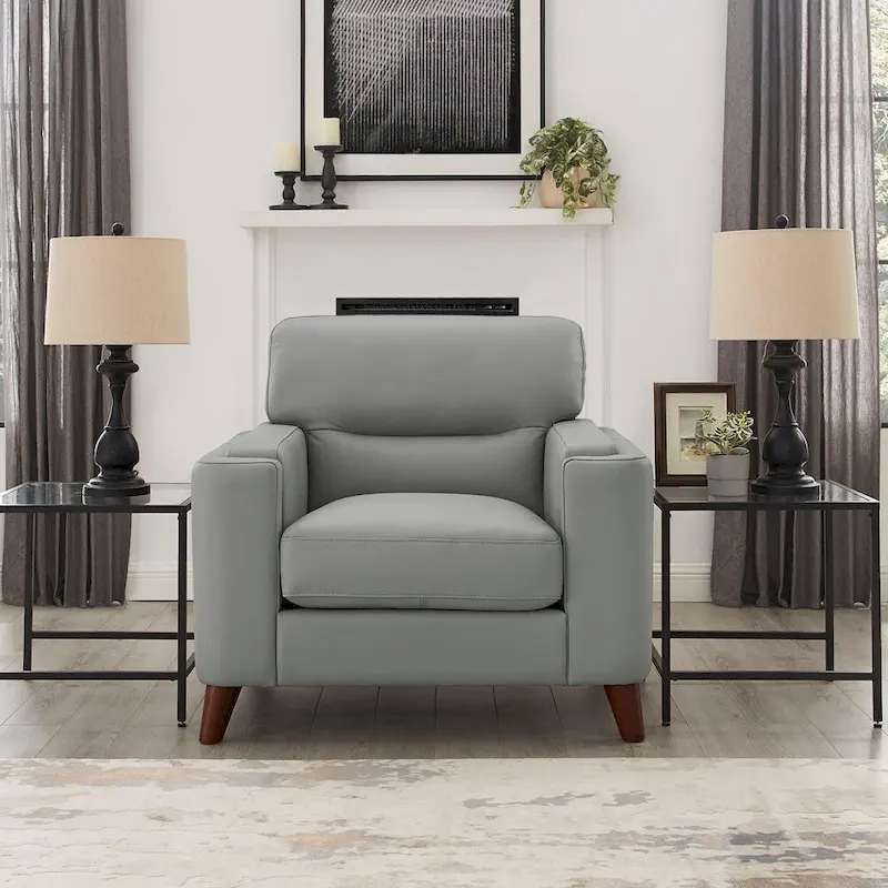 Hydeline Elm Top Grain Leather Chair With Feather, Memory Foam and Springs