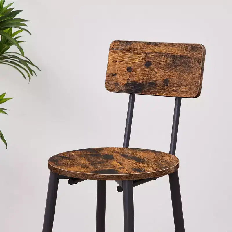 Round Bar Stool Set with Shelves, Rustic Backrest Stools for Home Bar and Kitchen