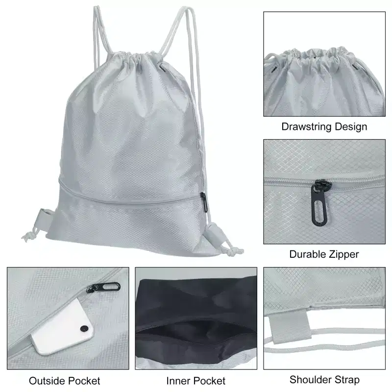 Unique Bargains Waterproof Adjustable Zip Pocket Drawstring Backpack Bags for Women Men
