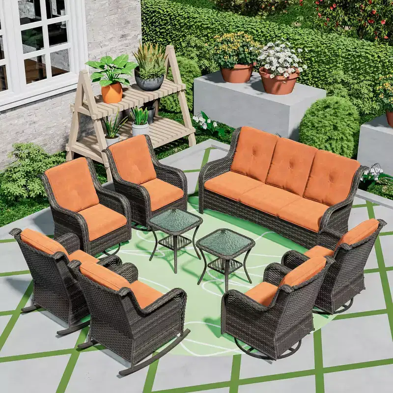 UPTIOT 9 Pieces Outdoor Wicker Sectional Sofa