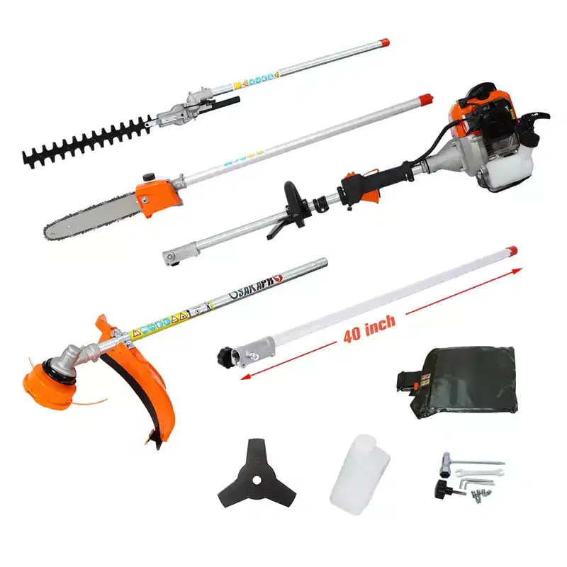 Multi-Functional Trimming Tool With String Trimmer Brush Cutter Pole Saw Full Crank Shaft Design 56CC 2-Cycle Garden Tool