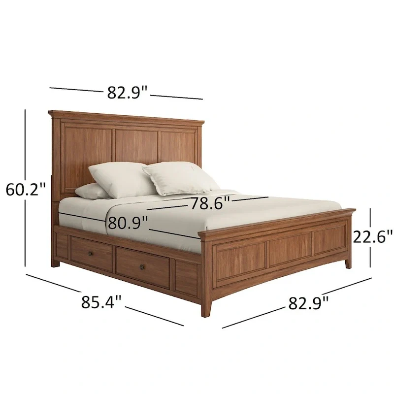 King Size Wood Panel Platform Storage Bed
