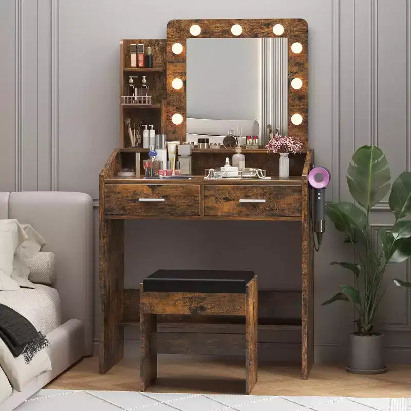 Vanity Desk with Mirror, Makeup Vanity with Cushioned Stool, 3 Lighting Modes Adjustable Brightness