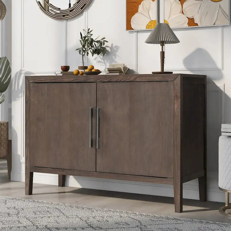 2-Door Wood Cabinet with Adjustable Shelf and Oak Legs