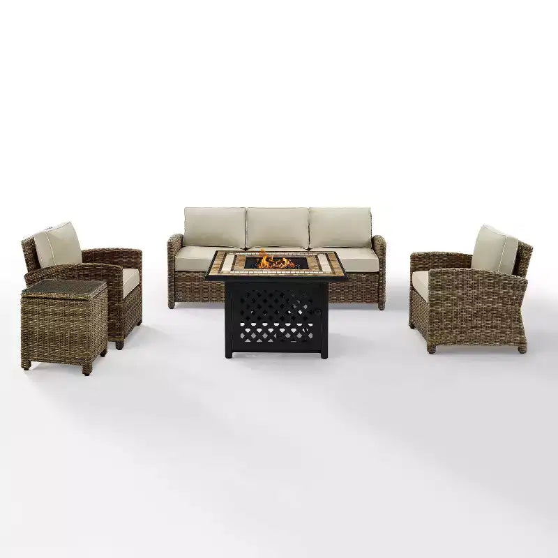Bradenton 5pc Outdoor Wicker Conversation Set with Fire Table - Crosley