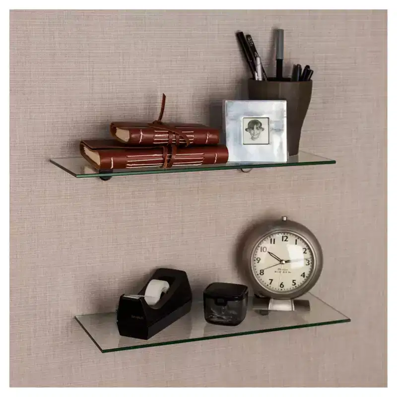 (Set of 2) 16 x 6 Floating Glass Shelves with Brackets - Danya B.