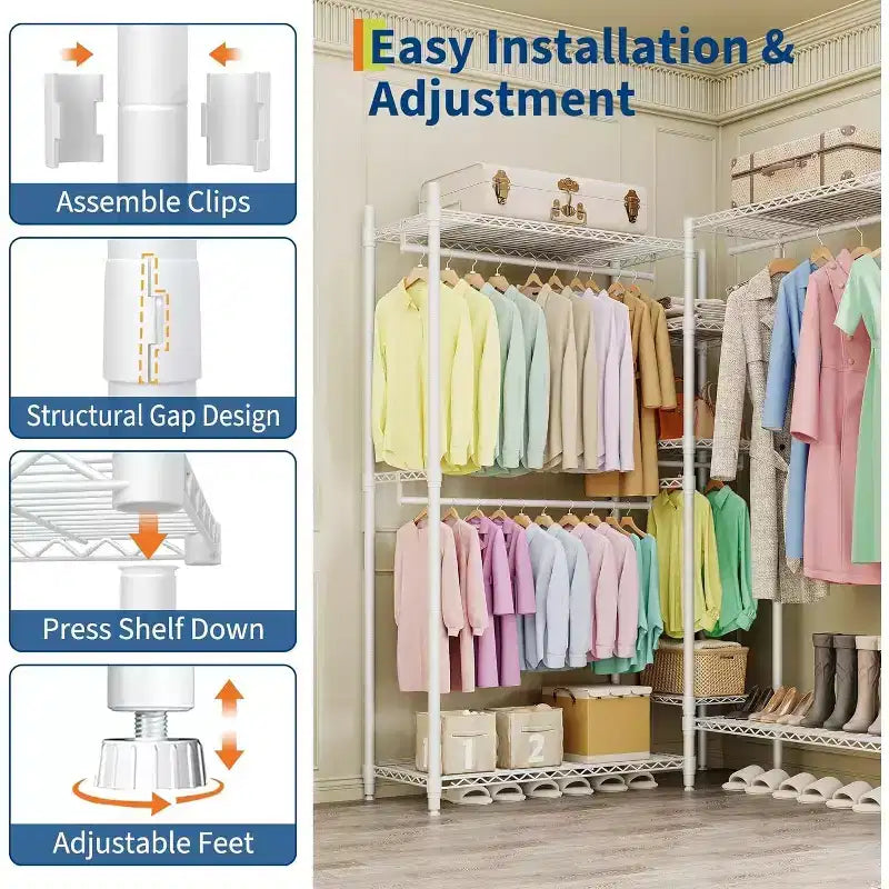 Freestanding Clothing Rack, 70.5 H Garment Rack Combo with Adjustable Shelves Storage for Bedroom Laundry Room Closet