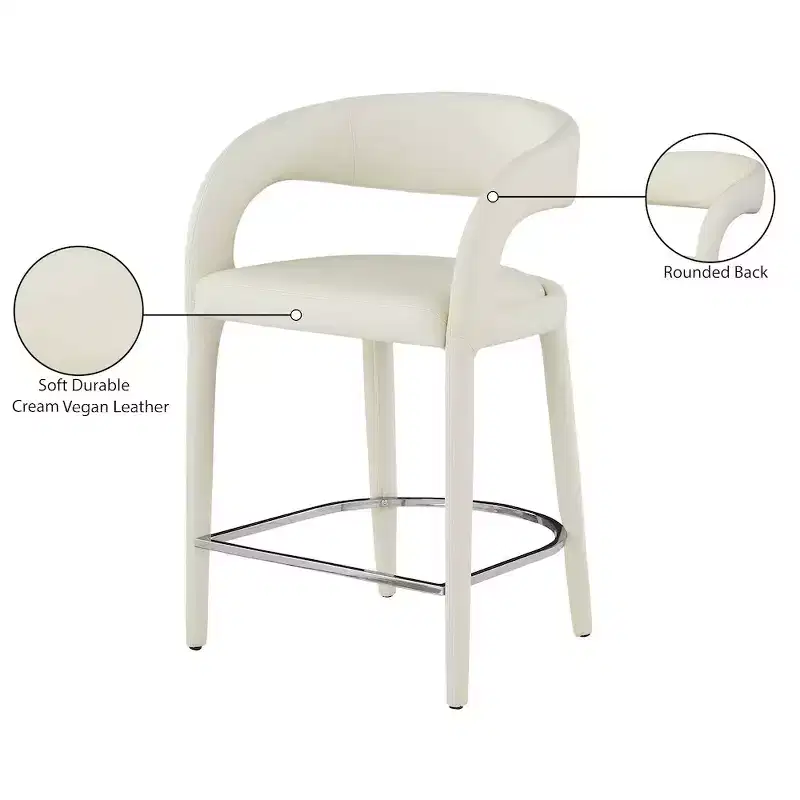 Cream Faux Leather Counter Height Bar Stool