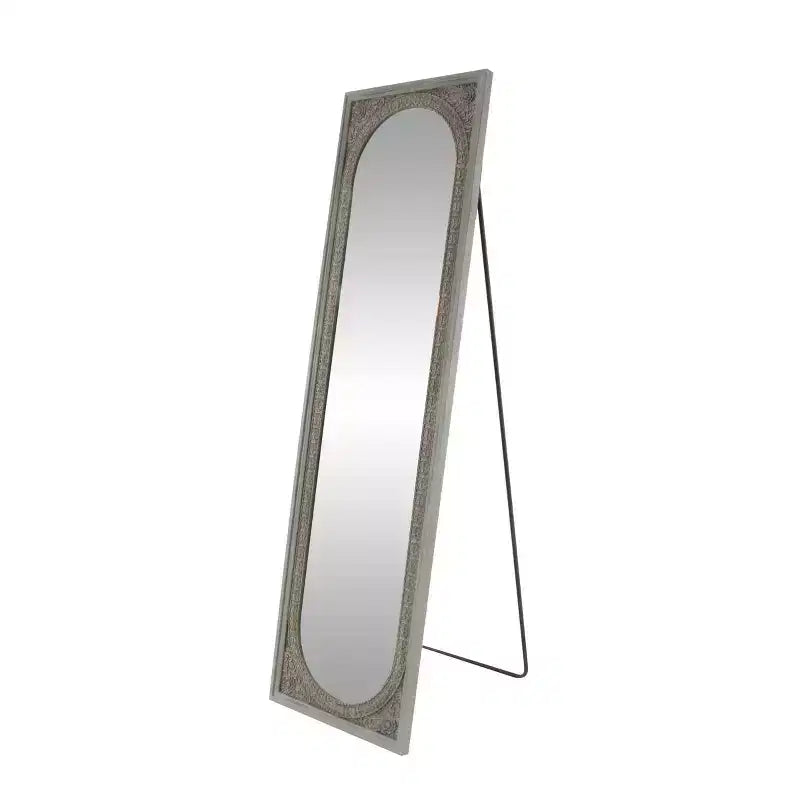 Natural wood brown console mirror: Bohemian style, rectangular, no assembly required.